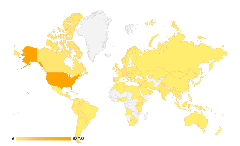 This is a global map showing 144 countries where Rowan University's designs for 3D-printed face masks were accessed by users.